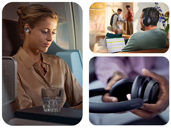 Three images showcasing different Philips noise-cancelling headphones